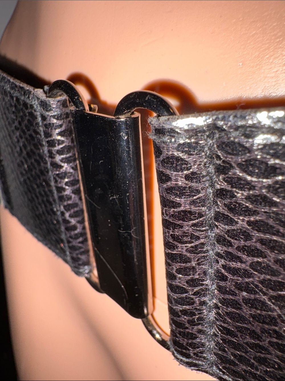 Vintage Black Wide Elastic Belt with Snaps & Metal Detail Large/34 Inch Waist